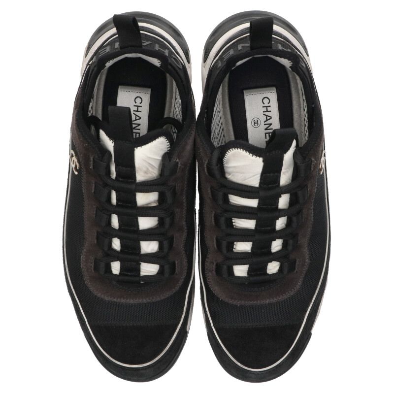CHANEL G39072 Coco Mark Low-Top Sneakers Black Size 6.5