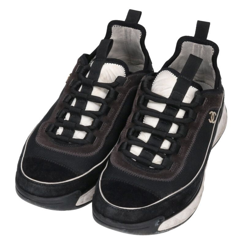 CHANEL G39072 Coco Mark Low-Top Sneakers Black Size 6.5