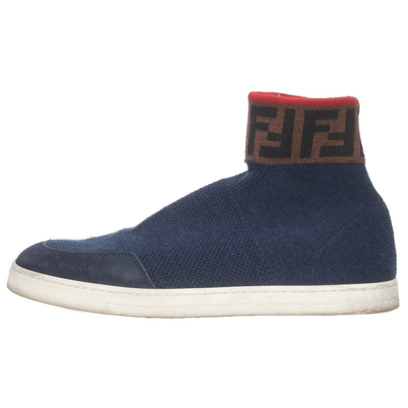 FENDI FF Logo Sock Sneakers Navy/Brown Size 7