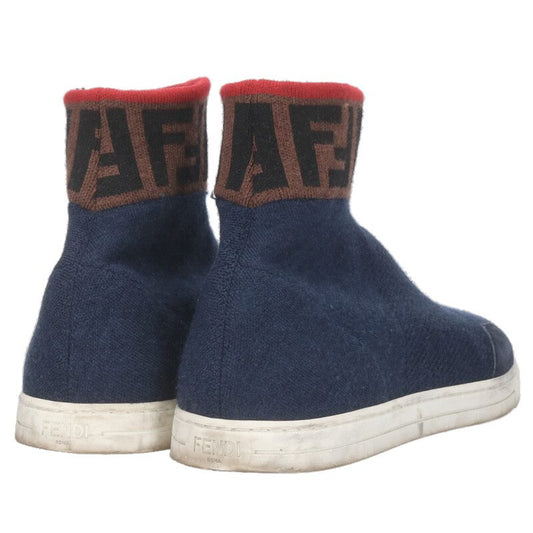 FENDI FF Logo Sock Sneakers Navy/Brown Size 7