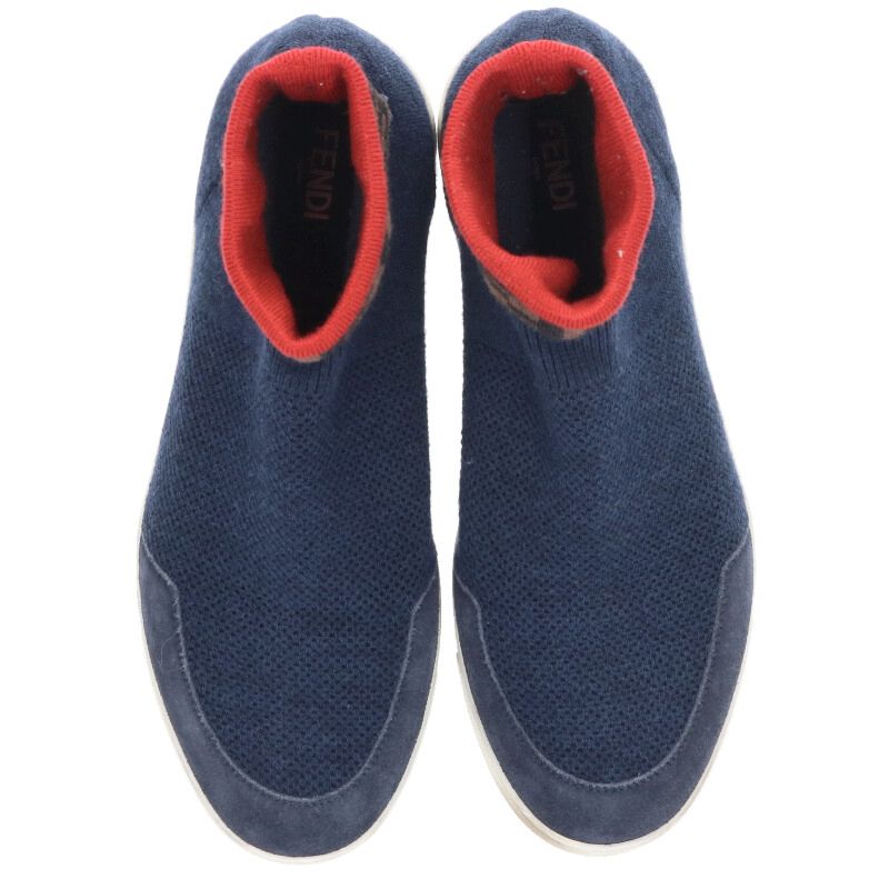 FENDI FF Logo Sock Sneakers Navy/Brown Size 7