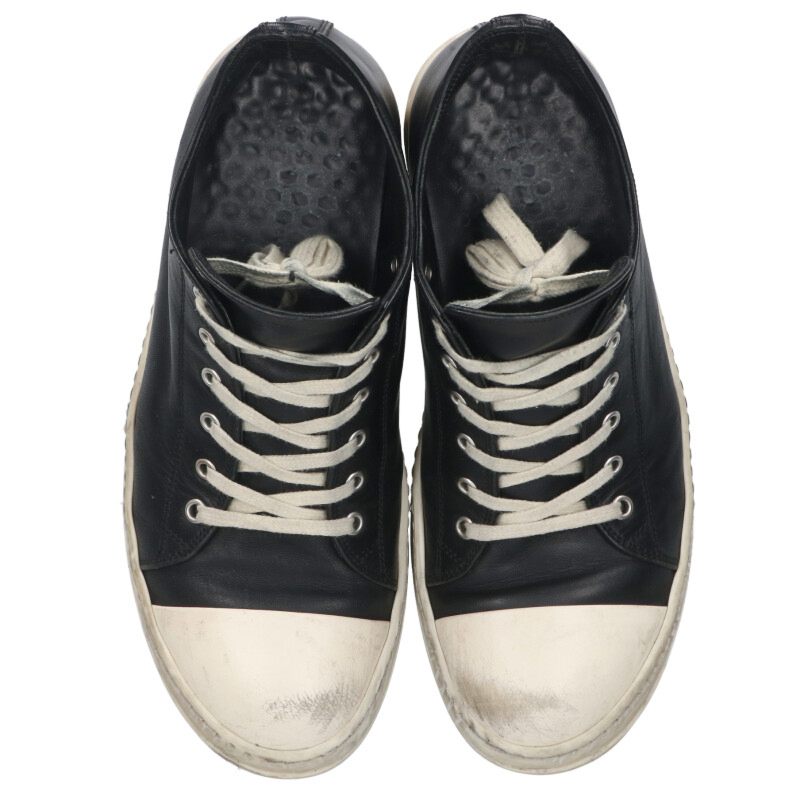 Rick Owens RAMONES LOW Leather Sneakers Black x White Size 42