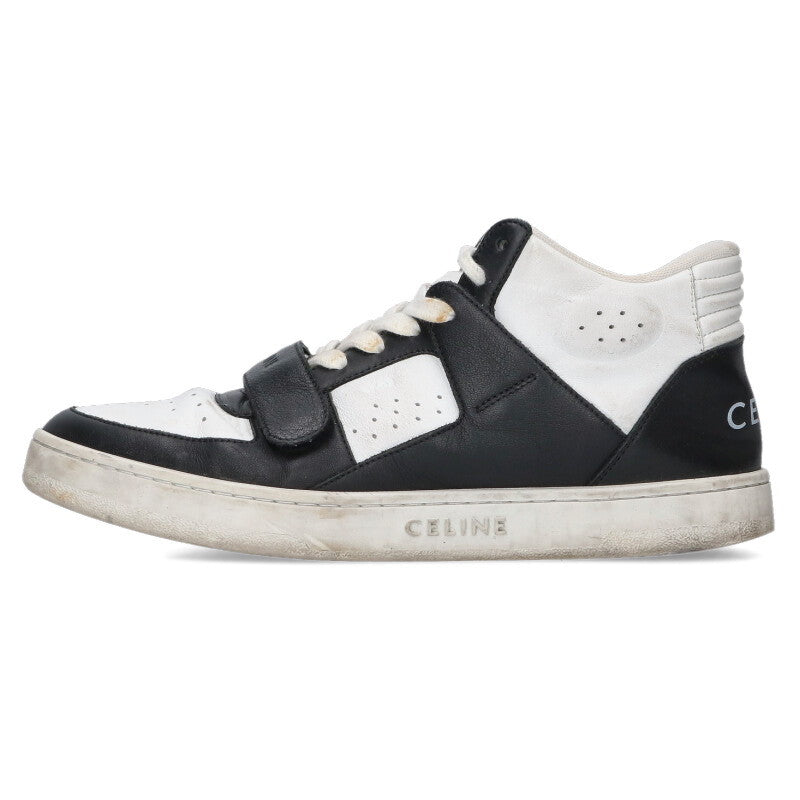 CELINE CT-02 Velcro Mid-Cut Sneakers Black White Size 7.5