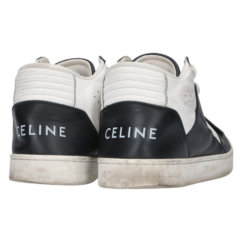CELINE CT-02 Velcro Mid-Cut Sneakers Black White Size 7.5