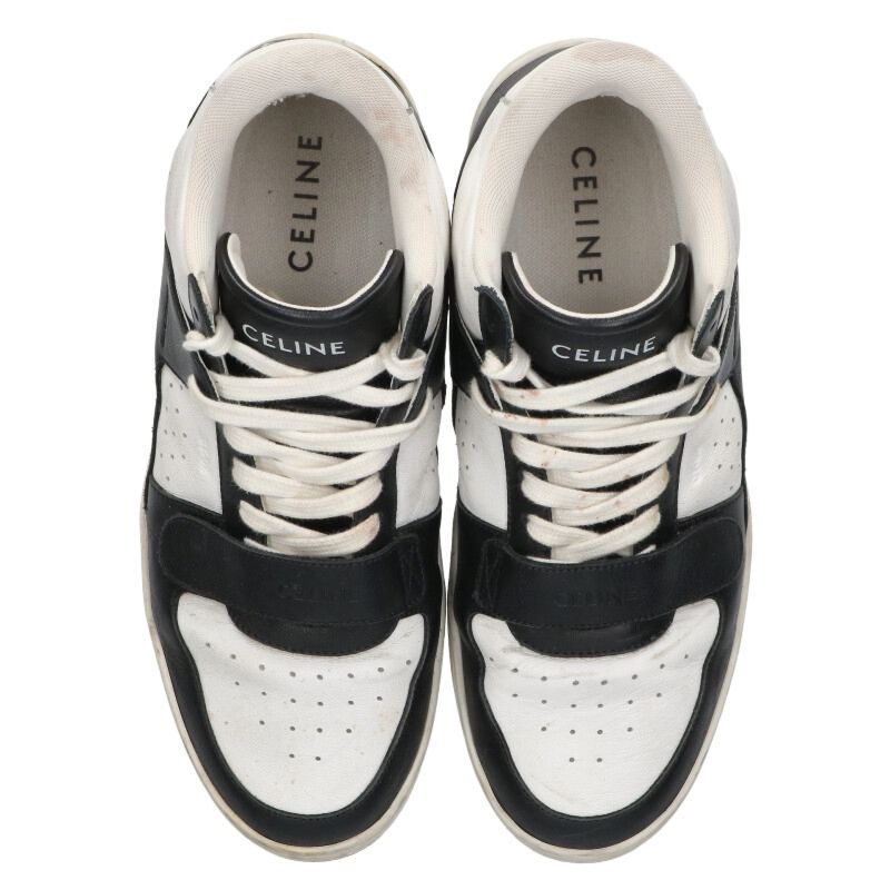 CELINE CT-02 Velcro Mid-Cut Sneakers Black White Size 7.5
