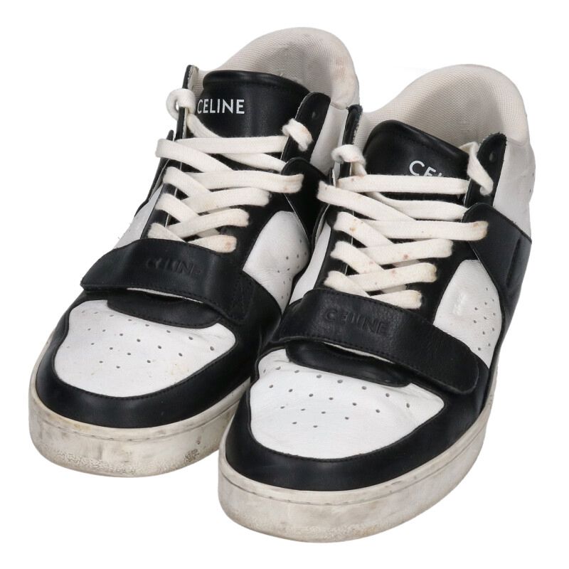 CELINE CT-02 Velcro Mid-Cut Sneakers Black White Size 7.5