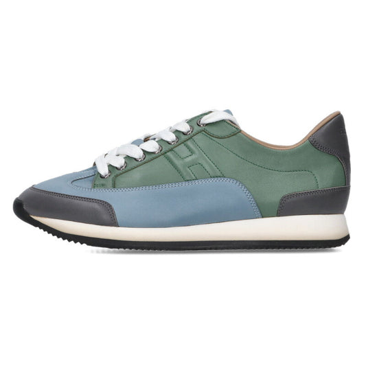HERMES Trail Leather Low-Cut Sneakers Blue Green Size 6.5