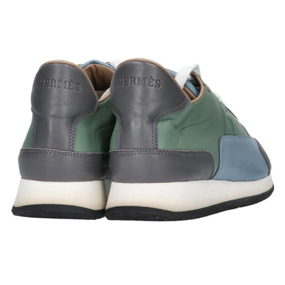 HERMES Trail Leather Low-Cut Sneakers Blue Green Size 6.5