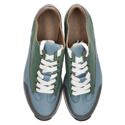 HERMES Trail Leather Low-Cut Sneakers Blue Green Size 6.5