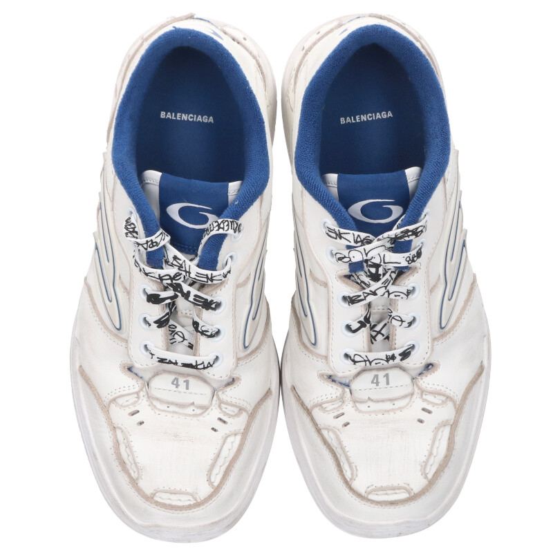 BALENCIAGA Hamptons Sneakers White and Blue Size 7.5