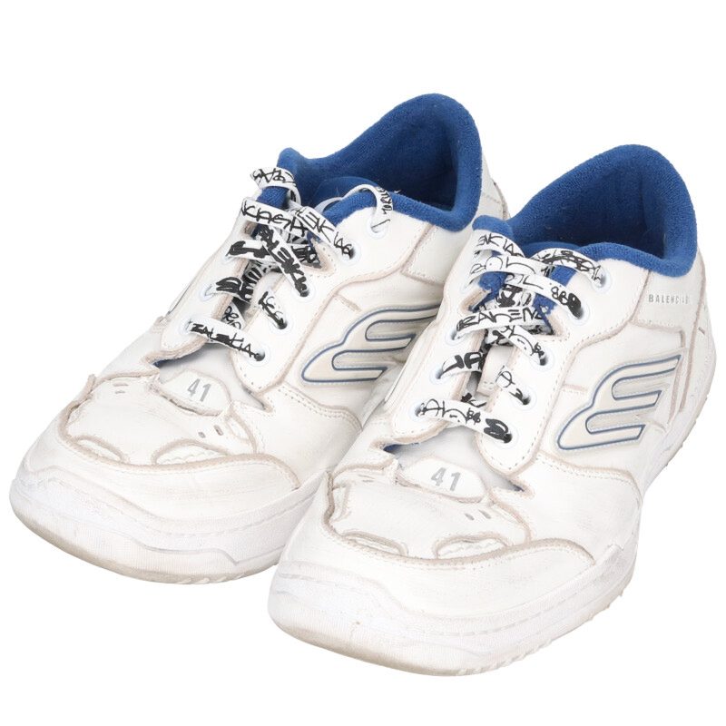 BALENCIAGA Hamptons Sneakers White and Blue Size 7.5