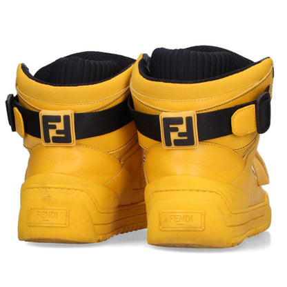 FENDI 7E1397 High-Cut Leather Sneakers Yellow Size 10