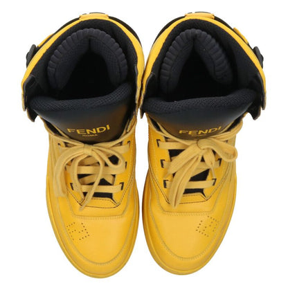 FENDI 7E1397 High-Cut Leather Sneakers Yellow Size 10