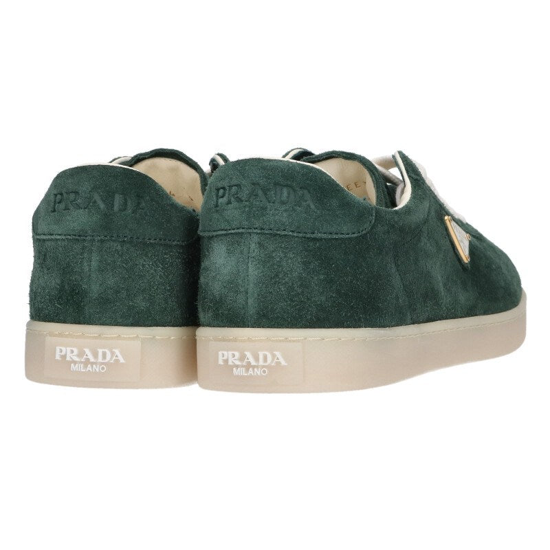 PRADA Triangle Plate Suede Low-Top Green Size 7.5