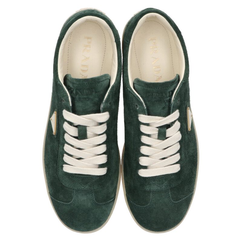 PRADA Triangle Plate Suede Low-Top Green Size 7.5