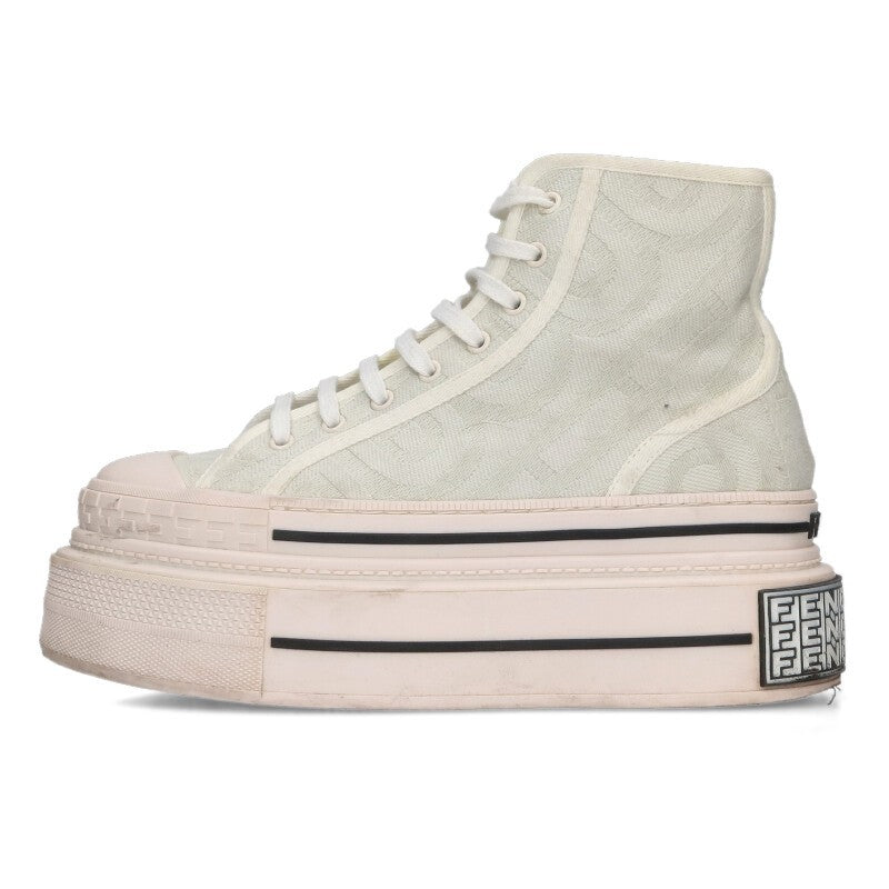 FENDI FF Logo Canvas Platform Sneakers White Size 5
