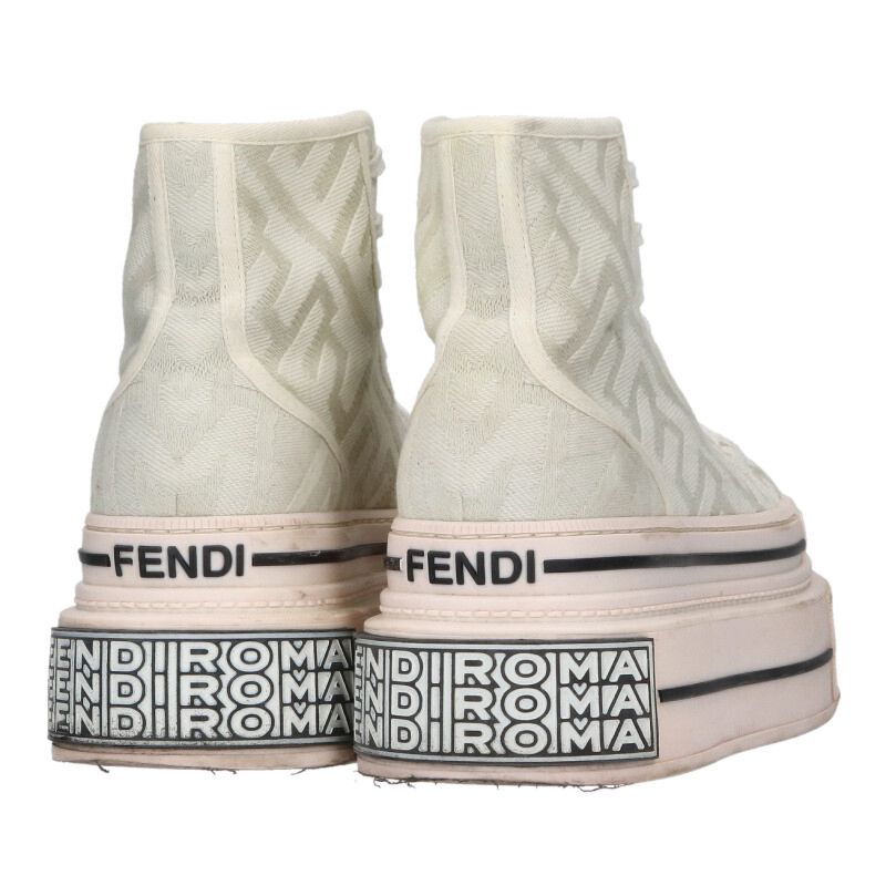 FENDI FF Logo Canvas Platform Sneakers White Size 5