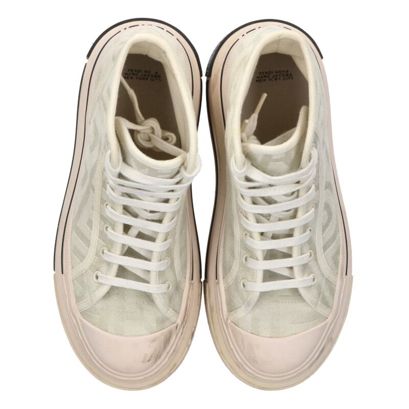FENDI FF Logo Canvas Platform Sneakers White Size 5