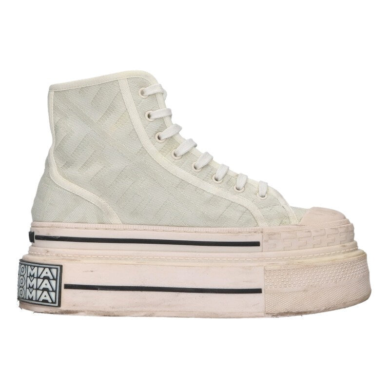 FENDI FF Logo Canvas Platform Sneakers White Size 5