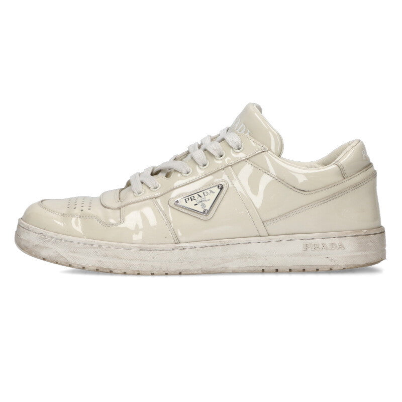 PRADA Downtown Triangle Logo Enamel Low-Cut Beige Size 7.5