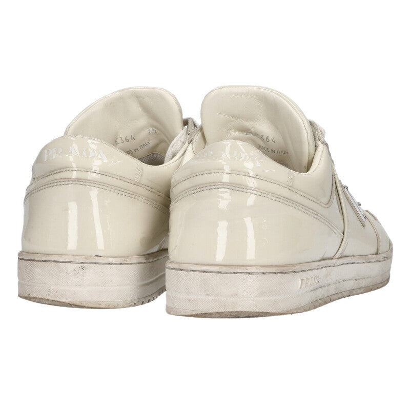PRADA Downtown Triangle Logo Enamel Low-Cut Beige Size 7.5