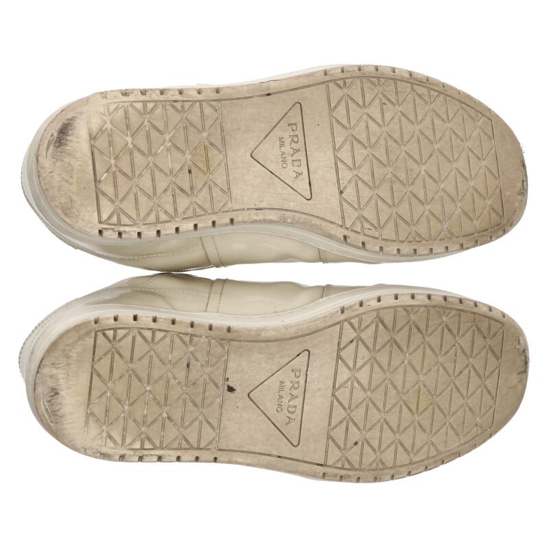 PRADA Downtown Triangle Logo Enamel Low-Cut Beige Size 7.5