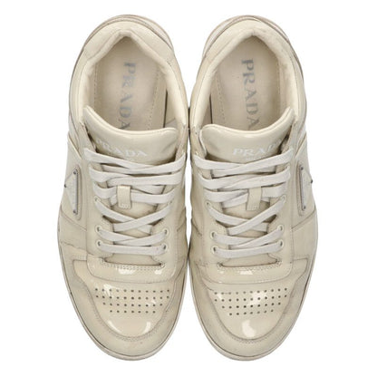 PRADA Downtown Triangle Logo Enamel Low-Cut Beige Size 7.5
