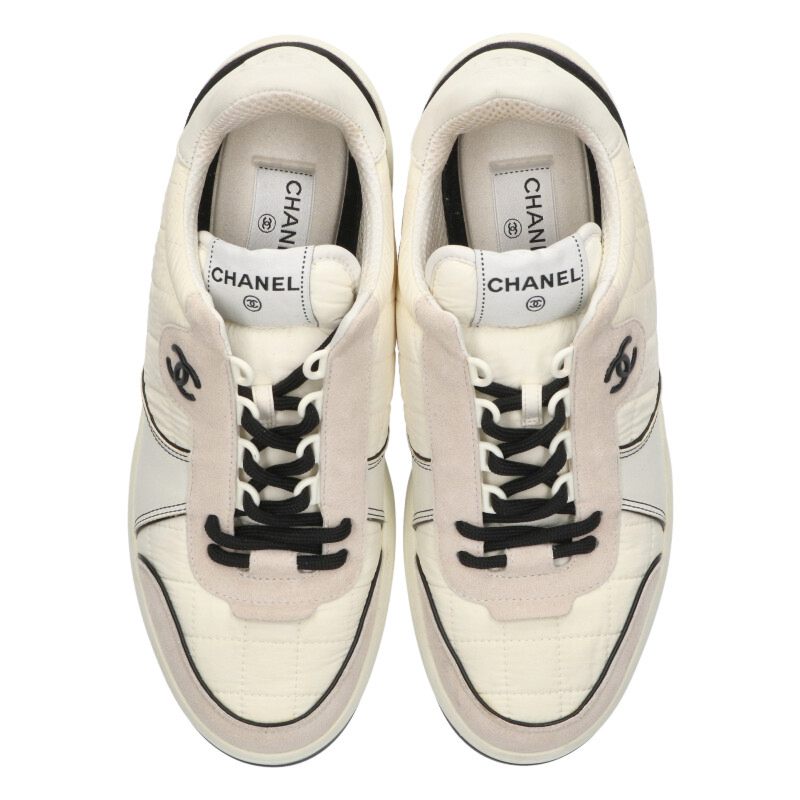 CHANEL Coco Mark Quilted Low-Top Sneaker White Size 8.5
