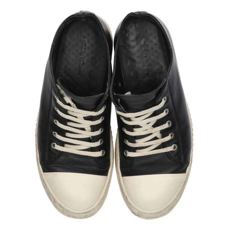 Rick Owens RAMONES LOW Leather Sneakers Black x White Size 41