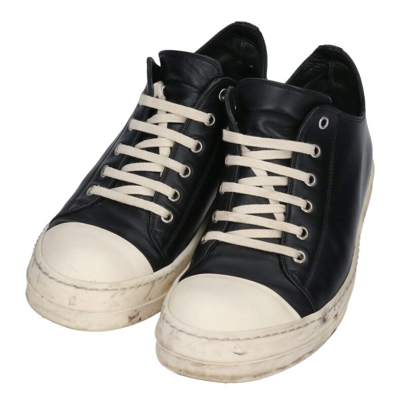 Rick Owens RAMONES LOW Leather Sneakers Black x White Size 41