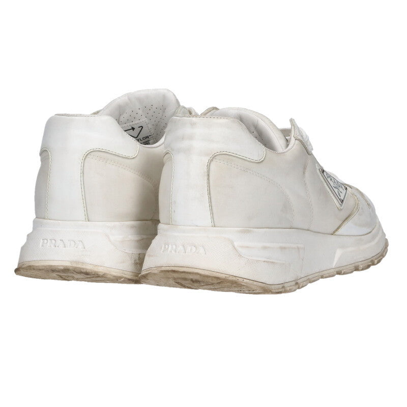 PRADA Re-Nylon Brushed Leather Sneakers White Size 8.5