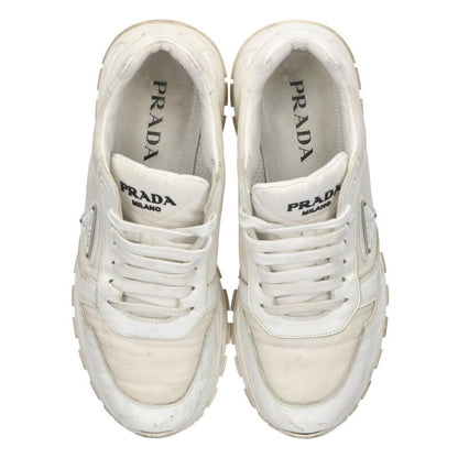 PRADA Re-Nylon Brushed Leather Sneakers White Size 8.5