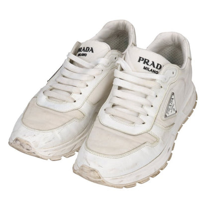 PRADA Re-Nylon Brushed Leather Sneakers White Size 8.5