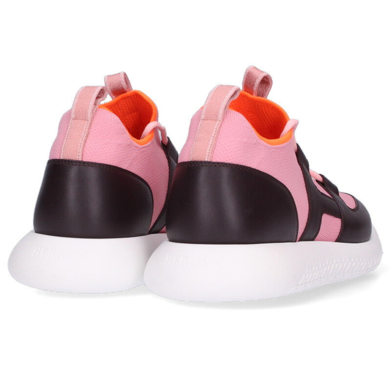 HERMES Duel H-Logo Low-Cut Sneakers Pink Brown Size 10.5