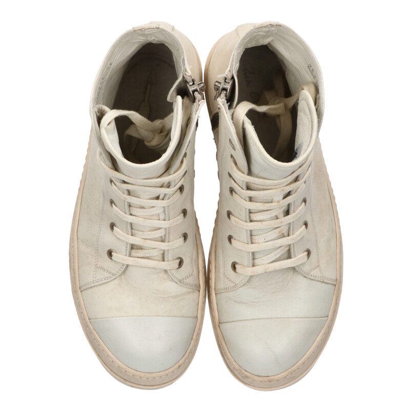 Rick Owens Ramones Leather High Top Sneakers White Size 8.5