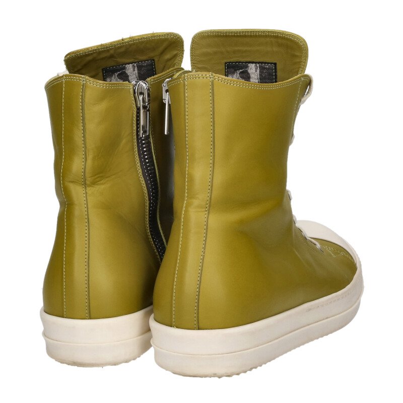 Rick Owens Ramones Leather High Top Sneakers Green Size 10.5