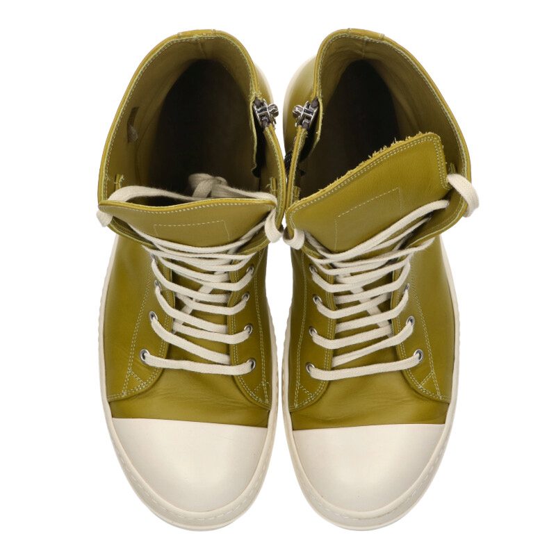 Rick Owens Ramones Leather High Top Sneakers Green Size 10.5