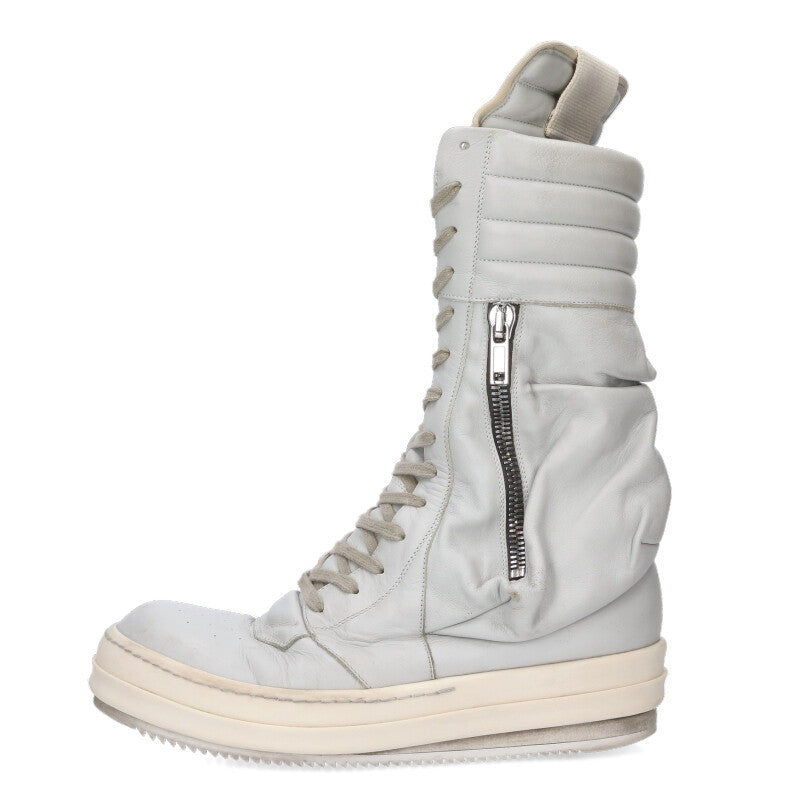Rick Owens Cargo Basket Leather Sneakers Light Gray Size 9.5