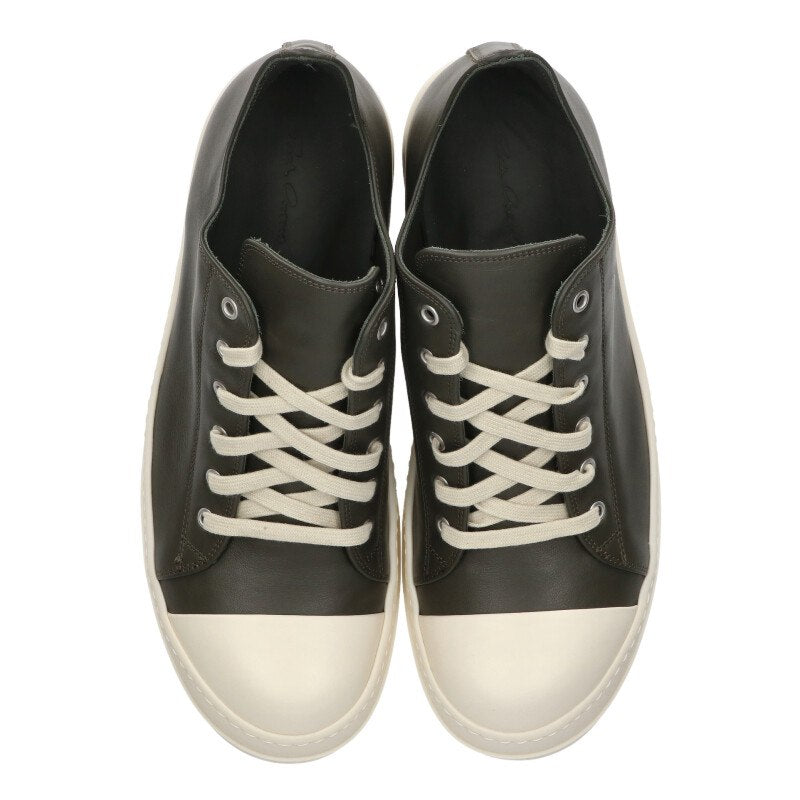 Rick Owens RAMONES LOW Leather Low-Top Dark Green Size 10.5