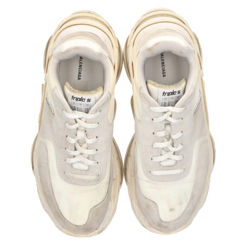 BALENCIAGA Triple S Lace-Up Sneakers White Size 7.5