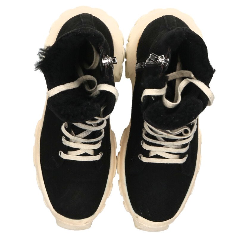 Rick Owens Shearling Side-Zip Sneaker Black/White Size 7.5