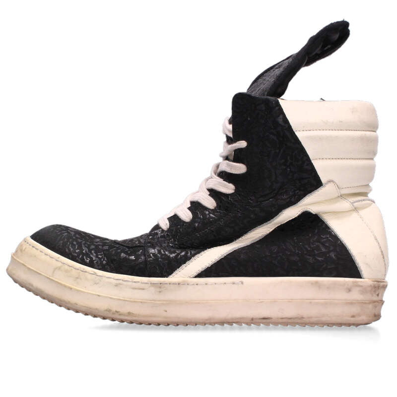 Rick Owens GEOBASKET Leather High-Top Sneakers Black Size 8