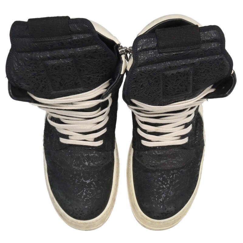 Rick Owens GEOBASKET Leather High-Top Sneakers Black Size 8