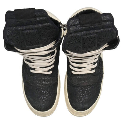 Rick Owens GEOBASKET Leather High-Top Sneakers Black Size 8