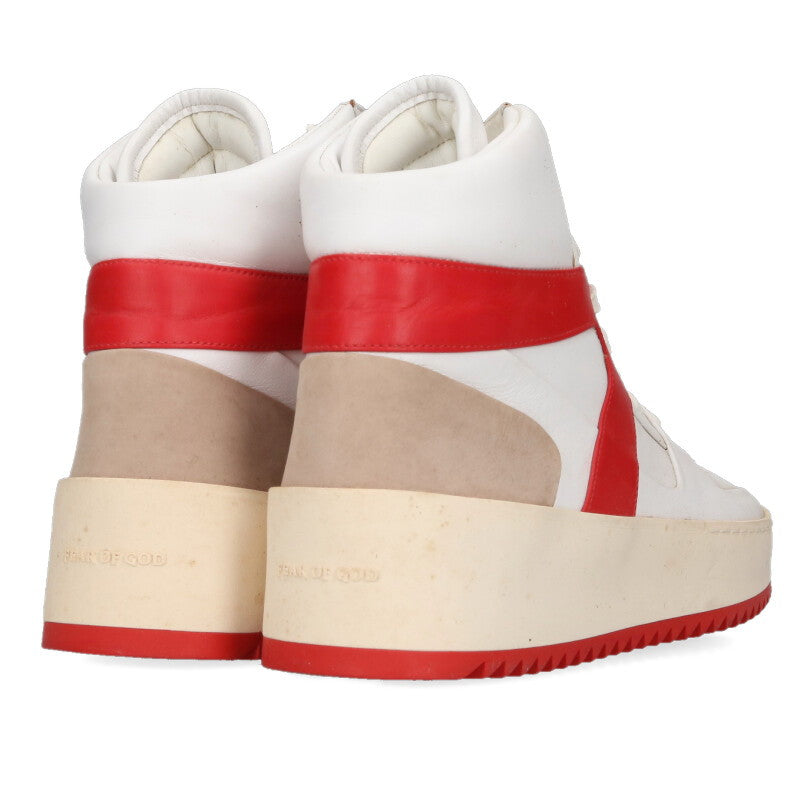 FEAR OF GOD High-Cut Leather Sneakers White/Red Size 6