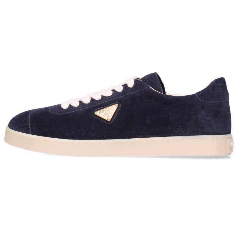 PRADA Triangle Logo Suede Sneakers Navy/White Size 7