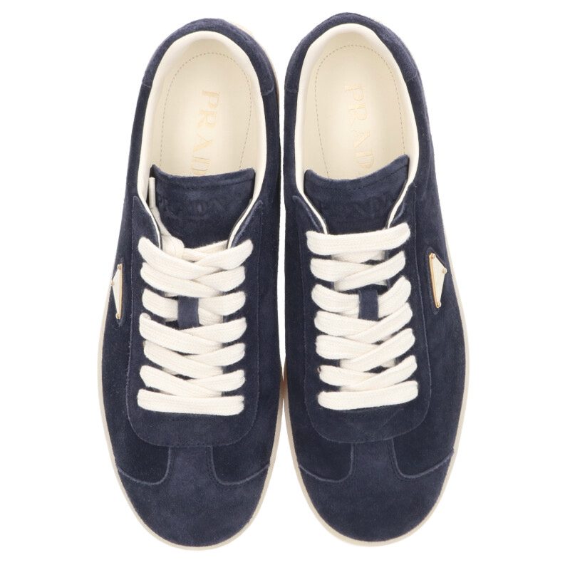 PRADA Triangle Logo Suede Sneakers Navy/White Size 7