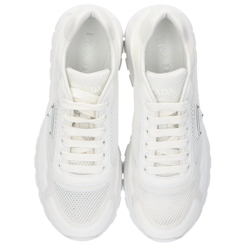 PRADA 2EE437 Triangle Plaque Low Top Sneakers White Size 7.5