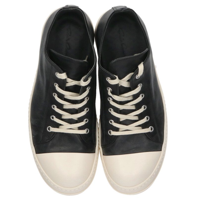 Rick Owens Ramones Low Leather Sneaker Black/White Size 10.5
