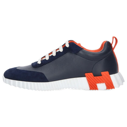 HERMES Bouncing Leather Low Sneakers Navy/Orange Size 9